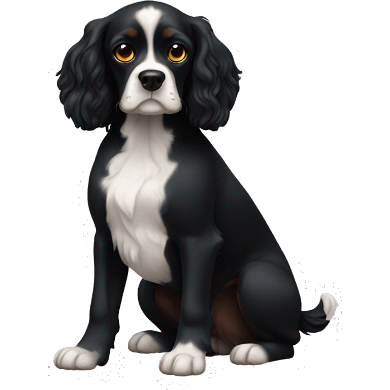 Small completely black king spaniel with white on chest emoji