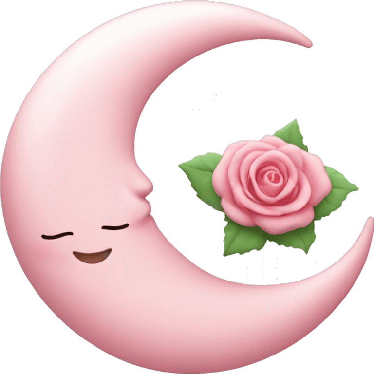 Baby Pink crescent moon with rose   emoji