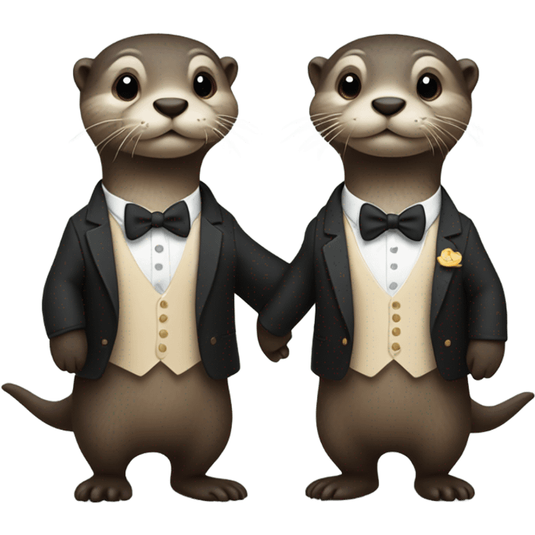 Two otters holding hands in tuxedos emoji