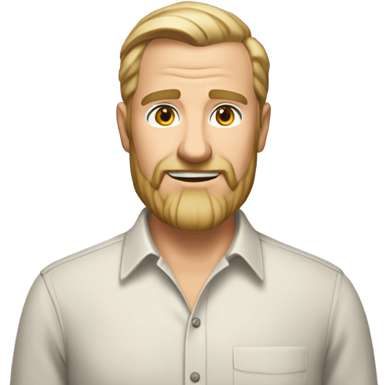 middle aged english man, short slicked back hair blonde, blonde medium length size full beard, in a smart unbuttoned shirt. emoji