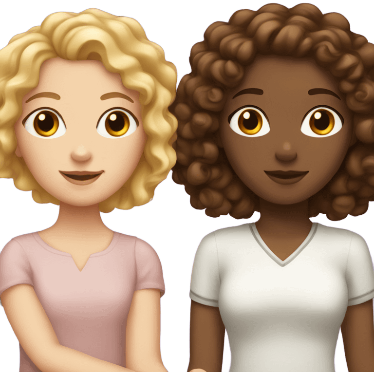 White girl with brown hair holding hands with white girl with brunette curly hair  emoji