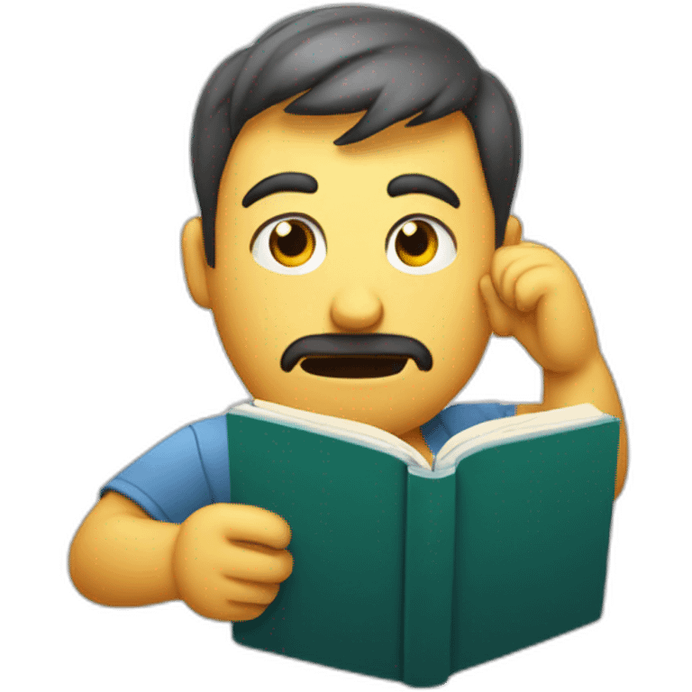 Puzzled man scratching head while holding a book emoji