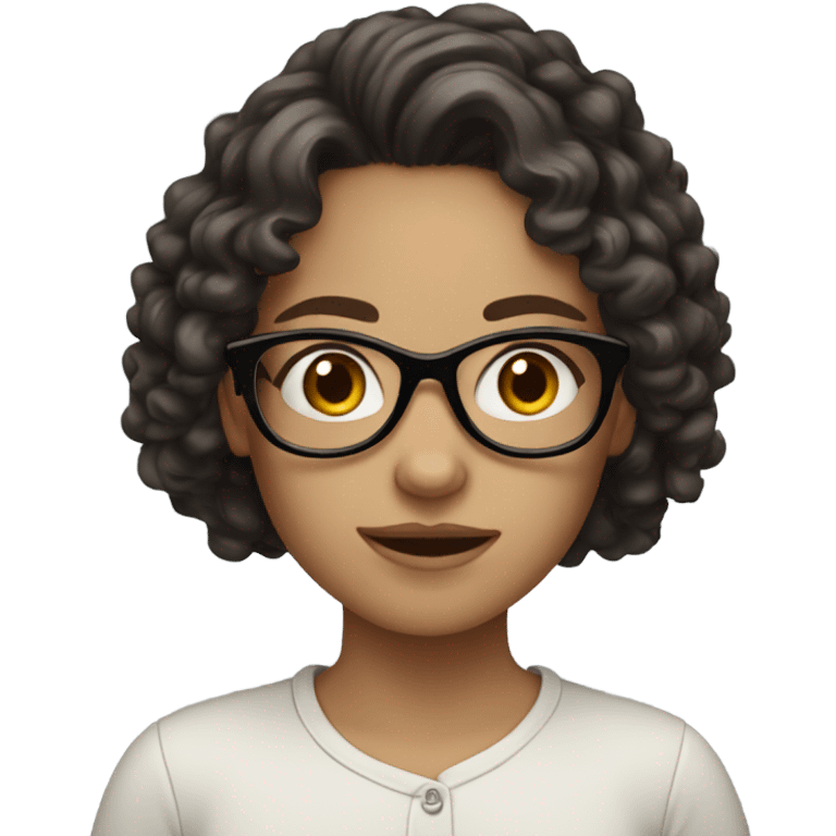 Pale girl with dark brown long curly hair and glasses emoji