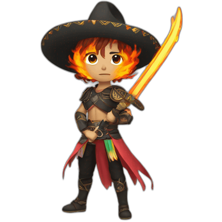 Realistic Anime mexican with flaming swords emoji