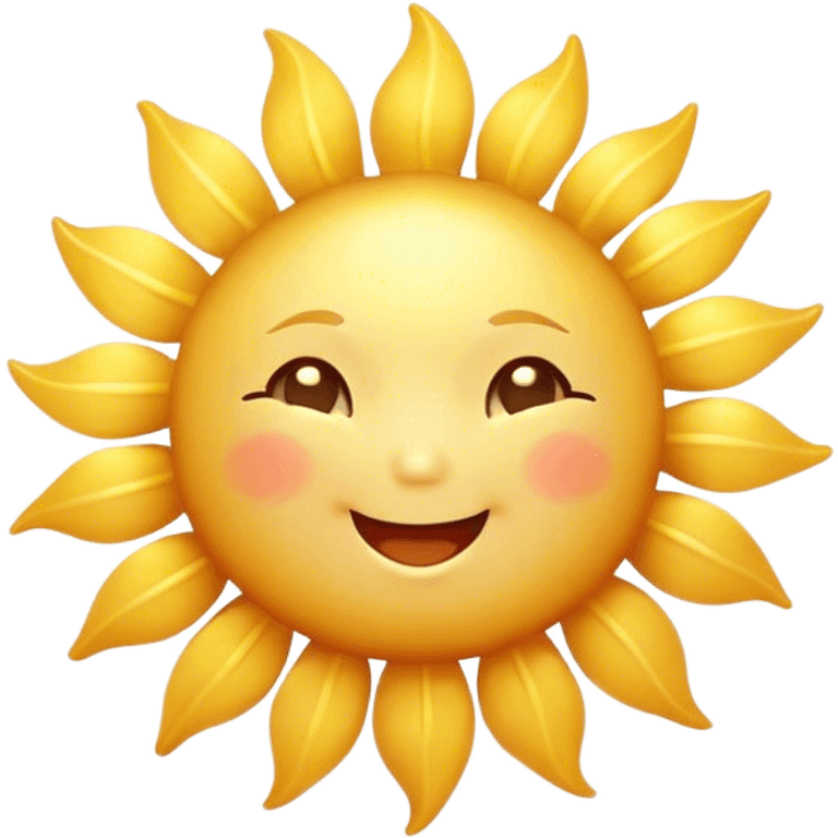 Cinematic tiny happy sun, golden and round, chubby with a warm smile, gentle rays beaming softly, radiating warmth and happiness, irresistibly cute. emoji