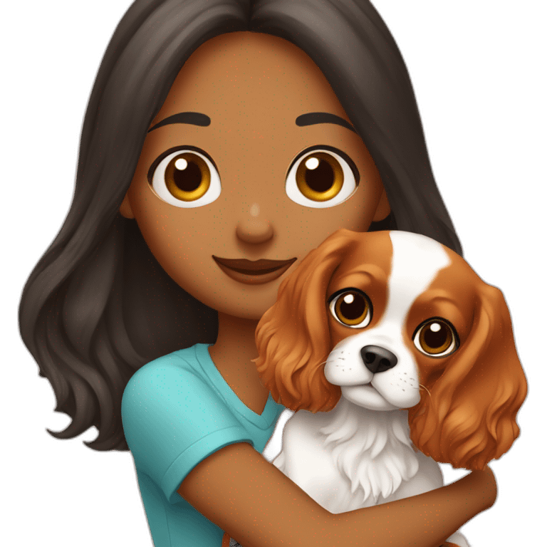 girl holding a cavalier king charles spaniel  emoji