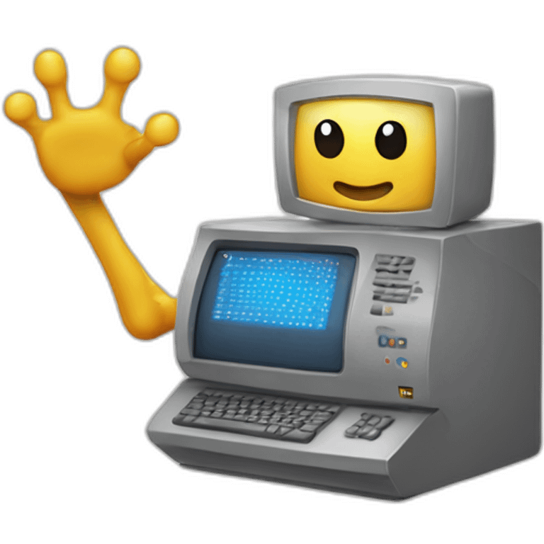 Anthropomorphic computer with arms and legs doing something random emoji