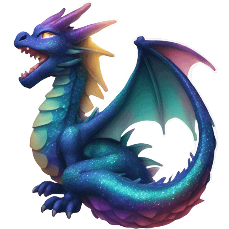 a cosmic dragon emoji, with shimmering scales that reflect the colors of distant galaxies, wings that resemble nebulae, and eyes that sparkle like stars. This dragon could be curled around a tiny planet, breathing out a stream of stardust. 🌌🐉✨ emoji