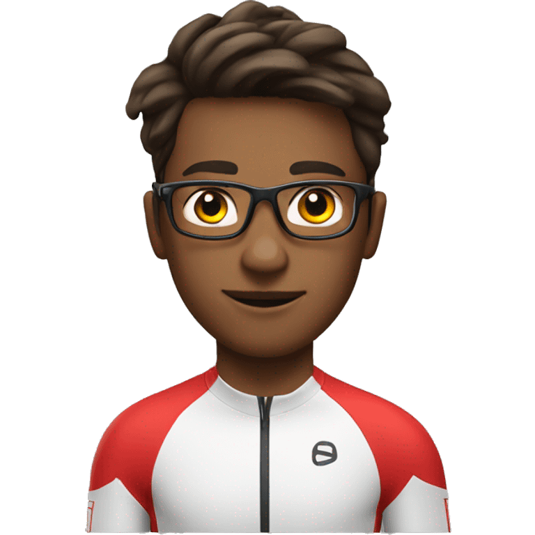 28 year old cyclist with glasses wearing red emoji