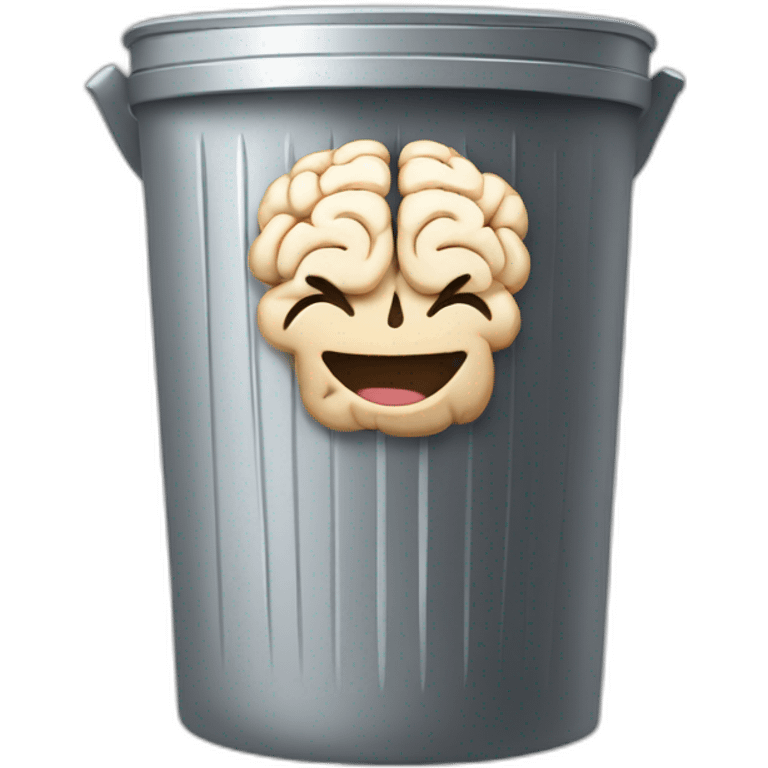 a trash can with brain instead of the lid, smiling face on the trash can emoji