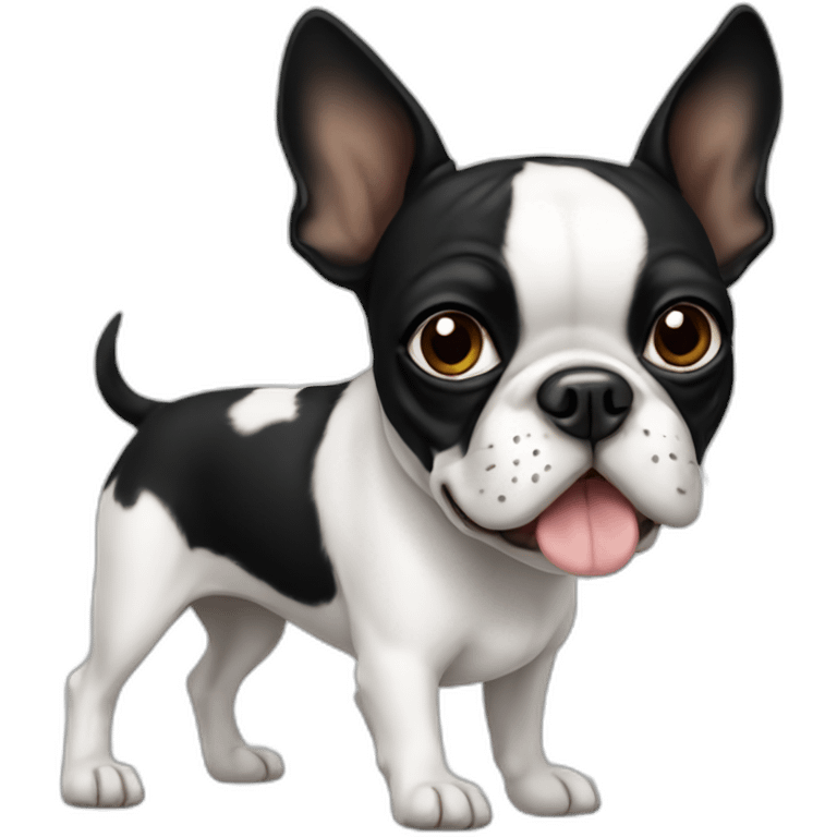 Boston terrier with one side of face white emoji