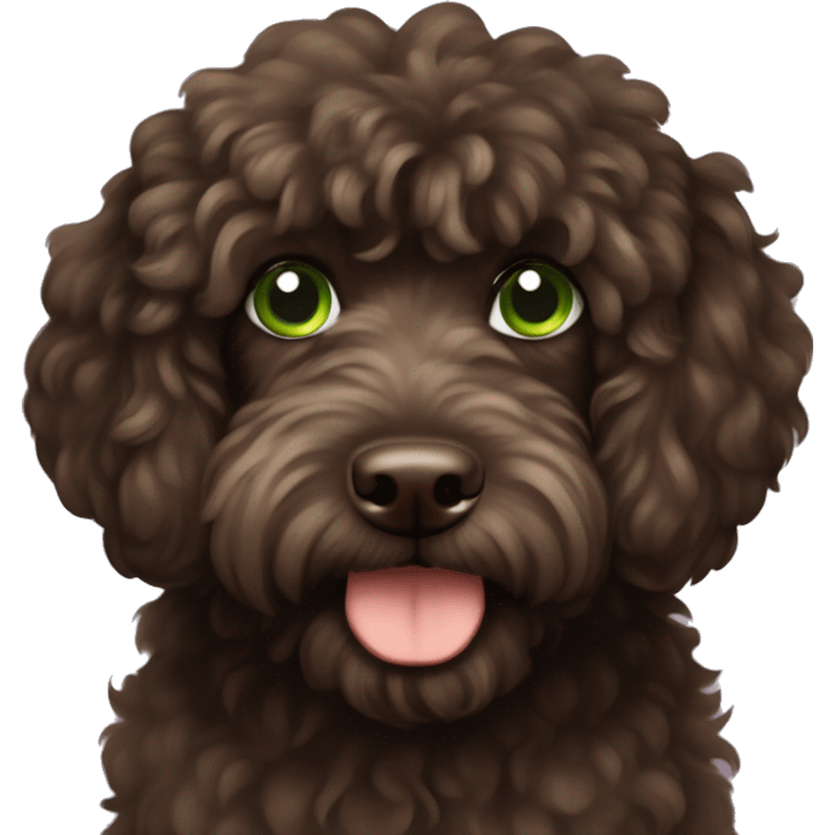 Dark Brown fluffy cockapoo with green eyes emoji