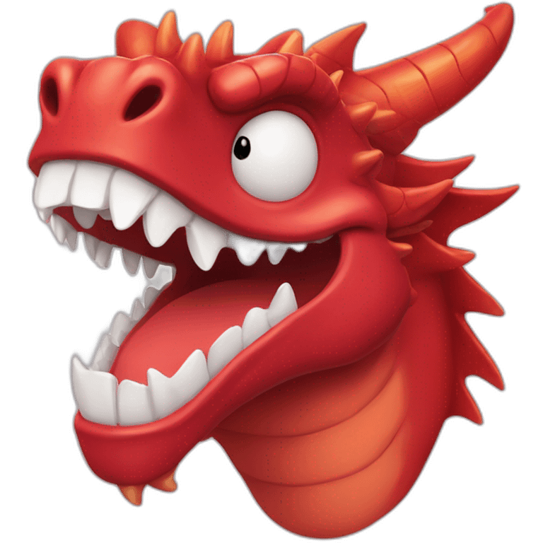 Crazy funny red dragon head with human white teeth and beautiful smile emoji