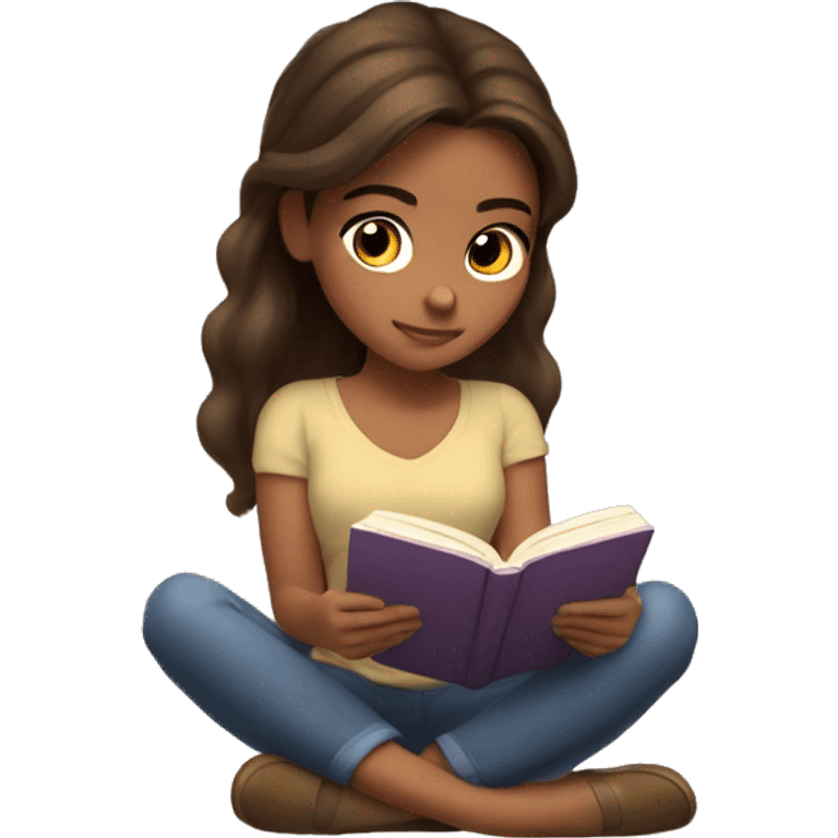 Brown hair and olive skin girl reading a book cozy emoji