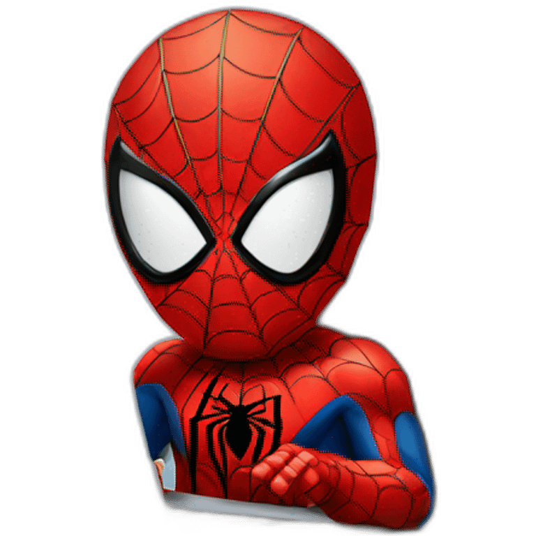 Spiderman using a computer emoji