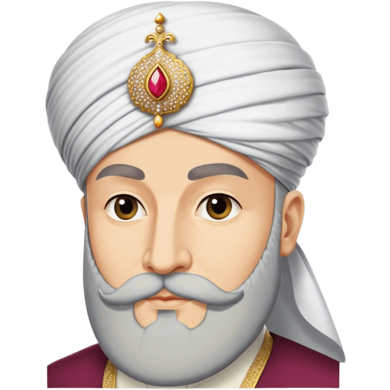 ​Cinematic Realistic Portrait of Suleiman the Magnificent, depicted as a regal Ottoman sultan adorned with a large, white, round, tall turban and a majestic grey beard, his commanding gaze bathed in warm, historic lighting that exudes timeless authority and grandeur, emoji