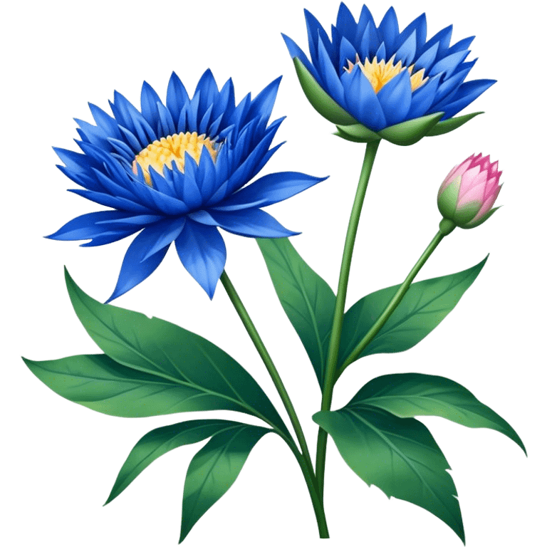 luxuriant, bouquet Cornflower, stem, Water Lily leaf emoji