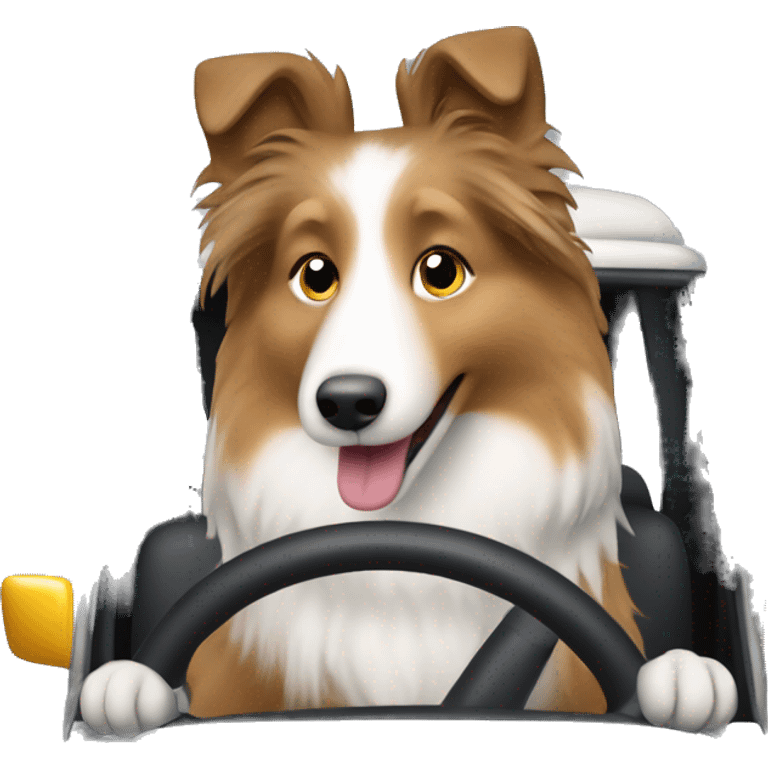 Shetland sheepdog driving emoji