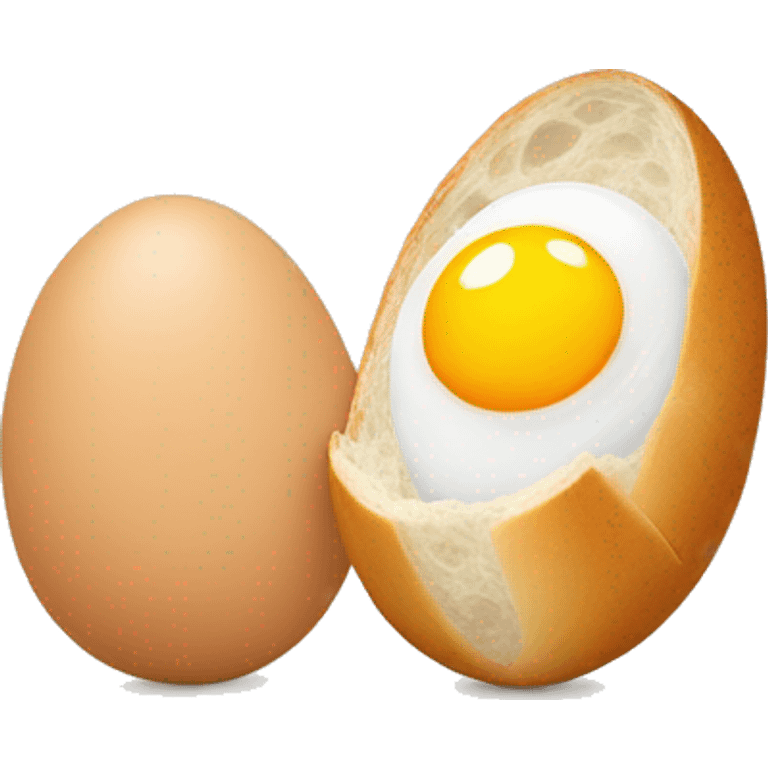 Two eggs standing upright with a baguette between them  emoji