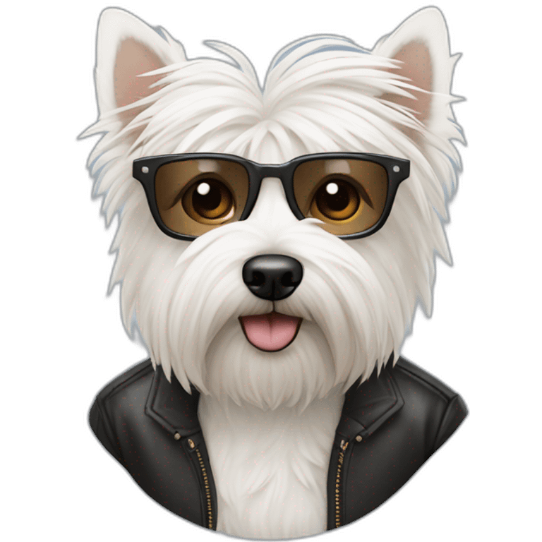 Hombre pelo de punta y gafas con un perro westie emoji