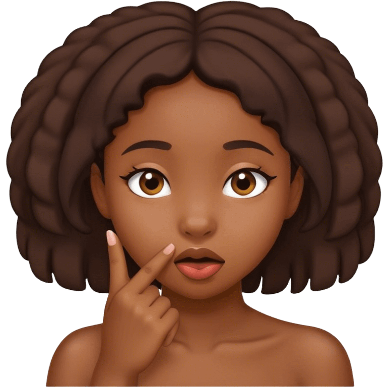 A shy black girl biting her finger out of shyness emoji