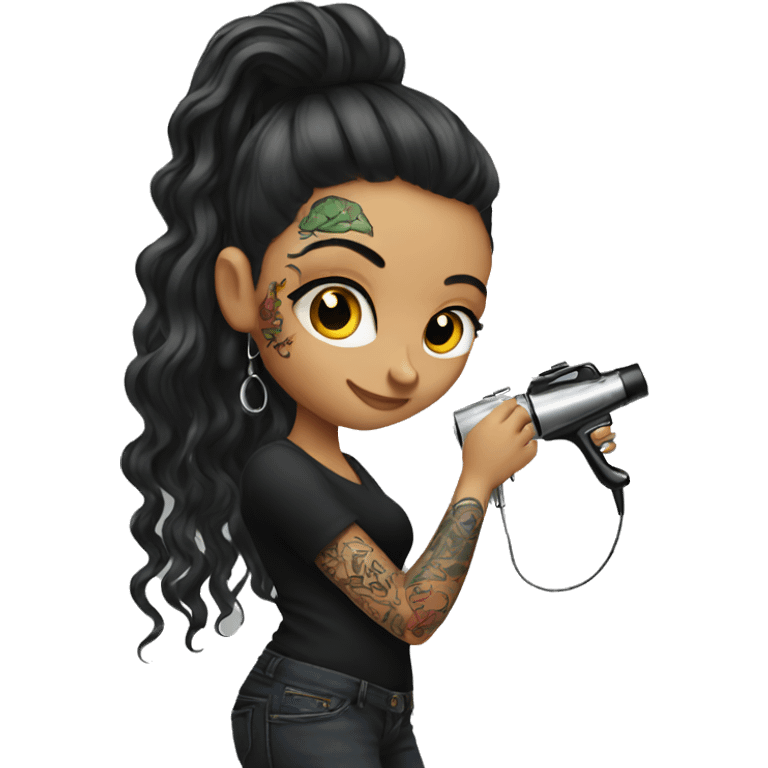 Female tattoo artist long hair with tattoo machine emoji