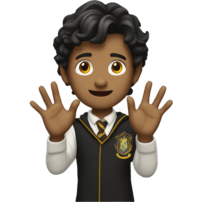 Hogwarts student makes pew pew sign with his hands emoji