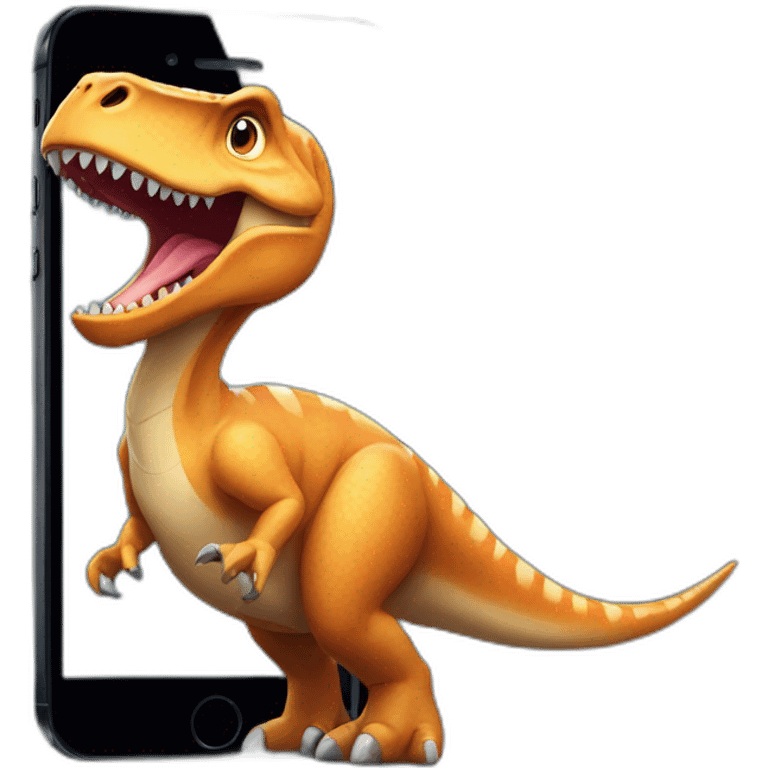 Dinosaur using an iphone emoji