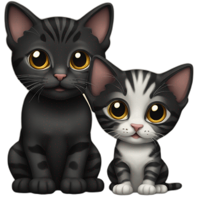 two-cats-bengal-and-cat-black-kitten-together emoji