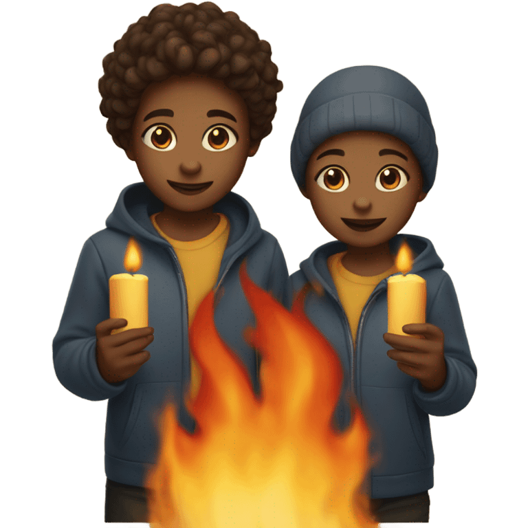 Girl and boy twins holding flames emoji