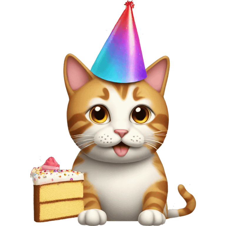 Cat with a party hat and a cake emoji