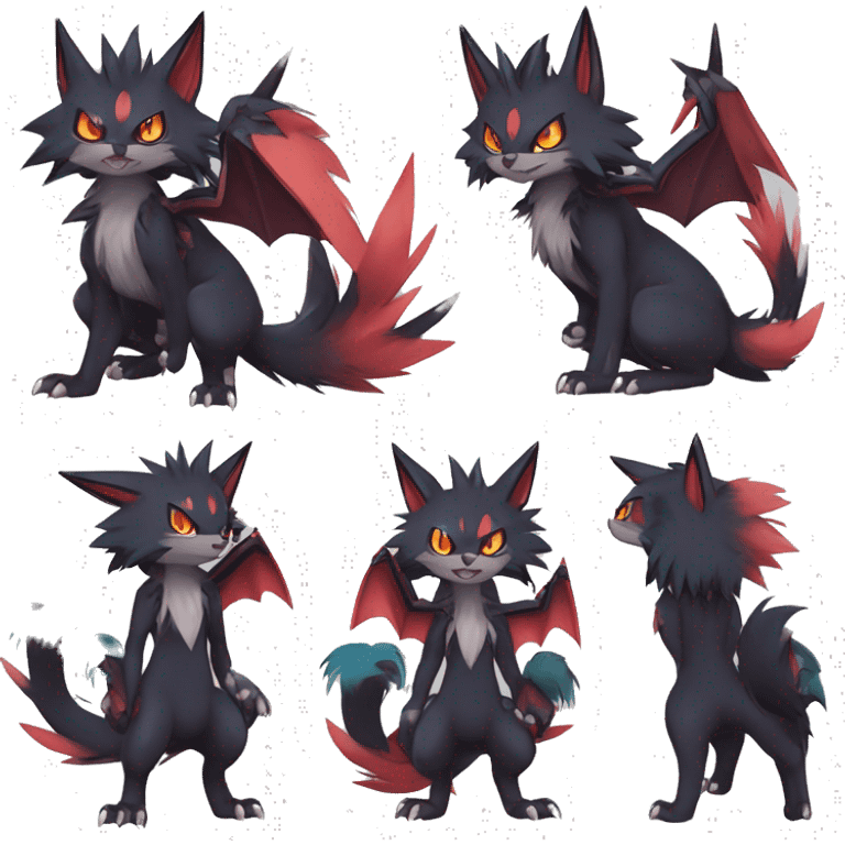  Kawaii Edgy Cool Beautiful Nargacuga-Noivern-Torracat-Litten-Zorua-Zoroark-Fakemon-fusion full body emoji