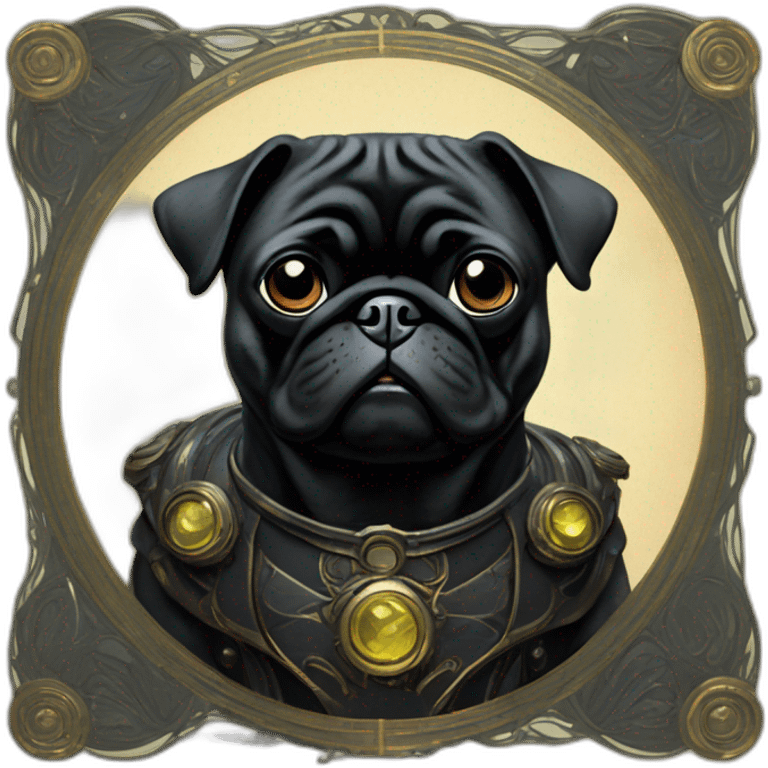 A cyberpunk black pug in Art Nouveau style during 1910 emoji