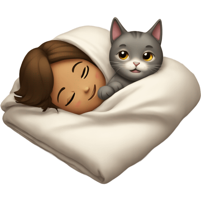 Cat cuddling with little girl in bed emoji