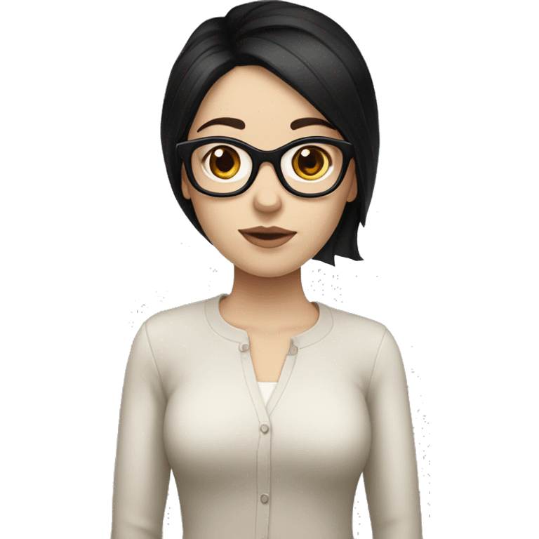 girl with glasses black hair brown eyes a bit pale skin emoji