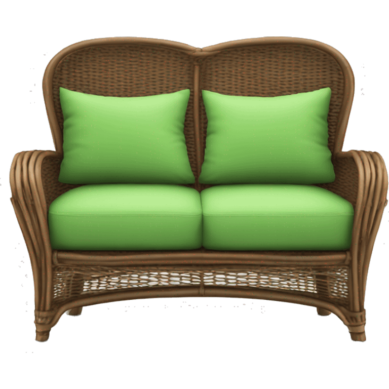 rattan brown sofa with green cushions emoji