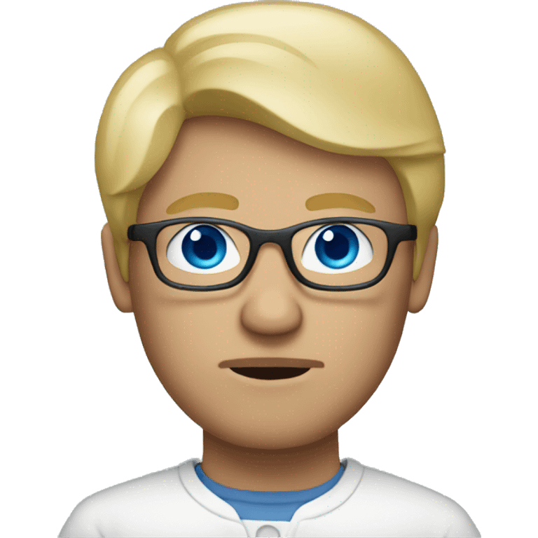 A blond man in glasses with blue eyes being serious emoji