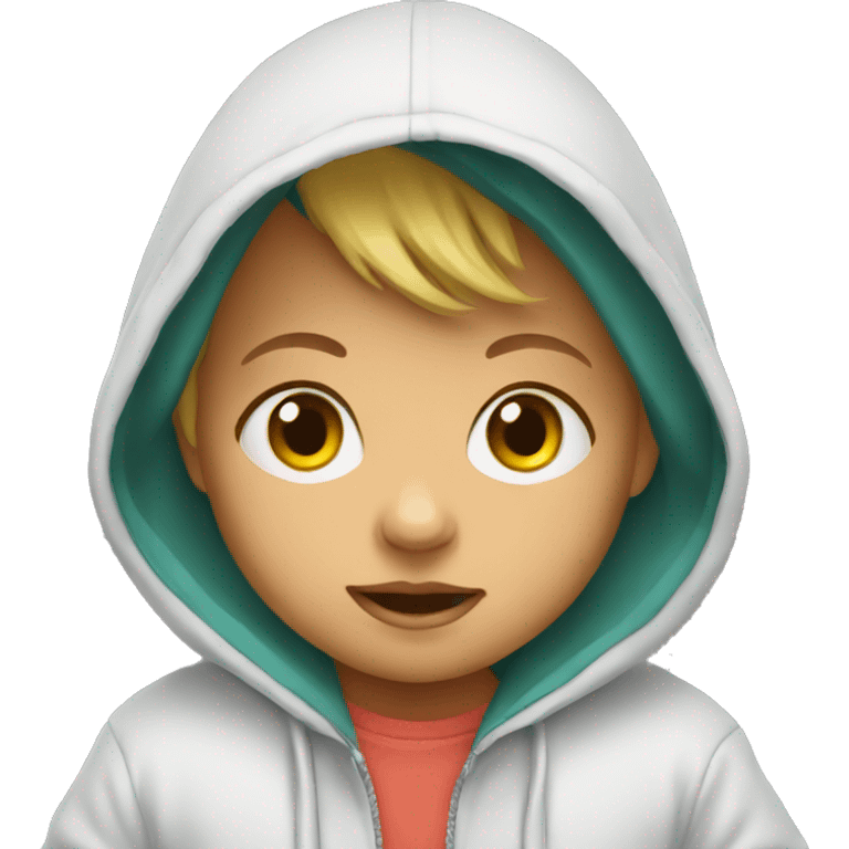 Baby wearing a hoodie emoji