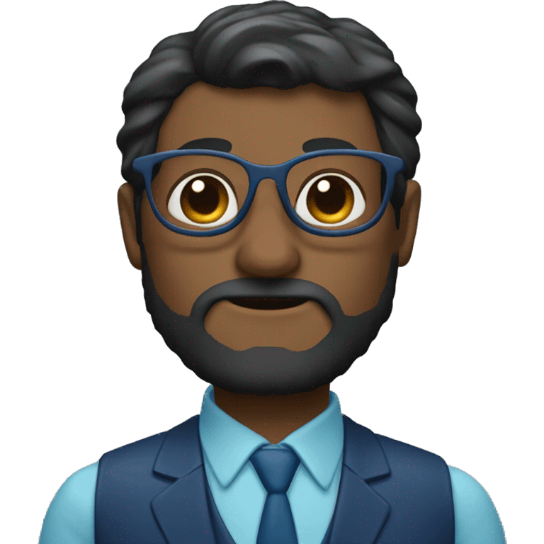 Hombre con cabello con lentes y con traje azul marino cruzado de grazos emoji