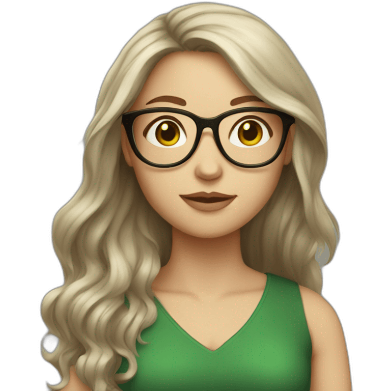 A white Girl with glasses,Brown long hair, grenn dress emoji