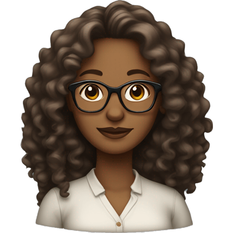 Lady with long curly hair and glasses, brown skin  emoji