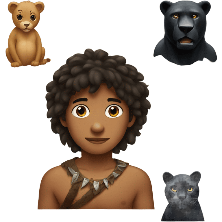 Mowgli with a bear and a black panther emoji