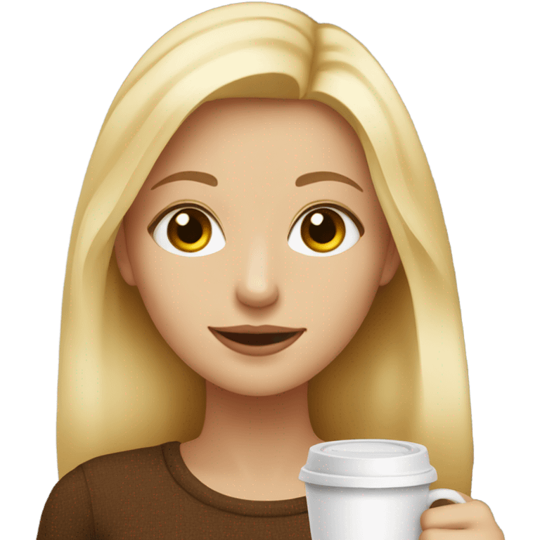 Blonde girl drinking coffee hazel eyes emoji