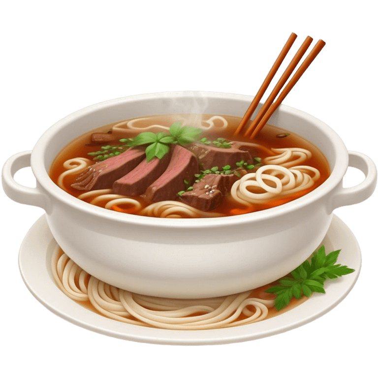 Cinematic Realistic Pho Dish Emoji, depicted as a steaming bowl of aromatic beef noodle soup with herbs rendered with lifelike textures and vibrant, warm lighting. emoji