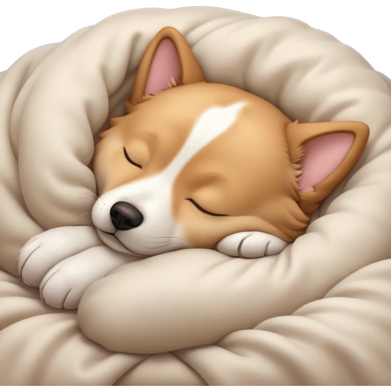 Meme-Worthy Cute Sleeping Domestic Dog Portrait Emoji, Head resting peacefully with a contented smile, showcasing a delightfully cuddly build and a luxuriously soft coat, eyes gently closed in serene, restful slumber, Simplified yet hilariously adorable features, highly detailed, glowing with a soft, drowsy light, high shine, relaxed and utterly lovable, stylized with an air of playful laziness, soft glowing outline, capturing the essence of a sleeping dog that feels destined to become the next viral sensation of adorable rest! emoji