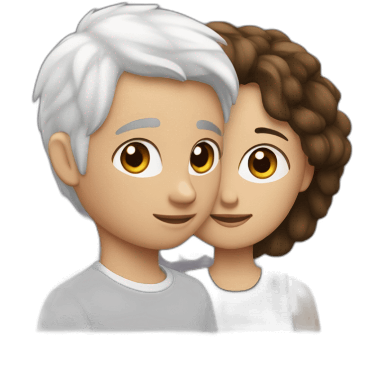 Une fille blanche et brune et un garçon métisse aux cheveux noirs sont amoureux emoji