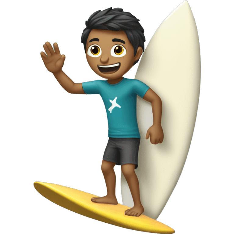 Surfista con discapacidad en un brazo montando una ola com una tabla de surf emoji