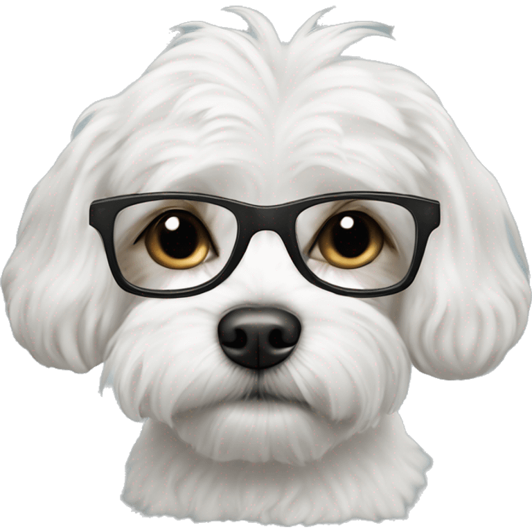 White cavachon dog wearing glasses emoji