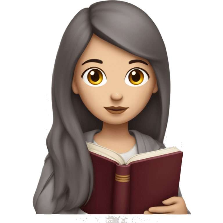 Slavic girl with burgundy medium hair with a book emoji