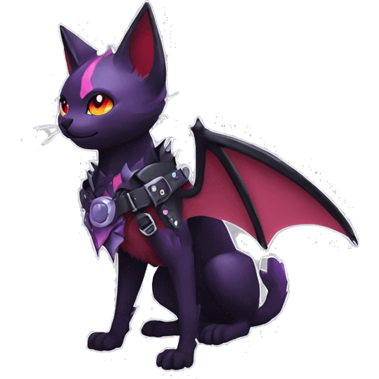 cool edgy cute pretty black punk red Purple ethereal fantasy nargacuga-bat-cat-Fakemon spiked collar harness full body emoji